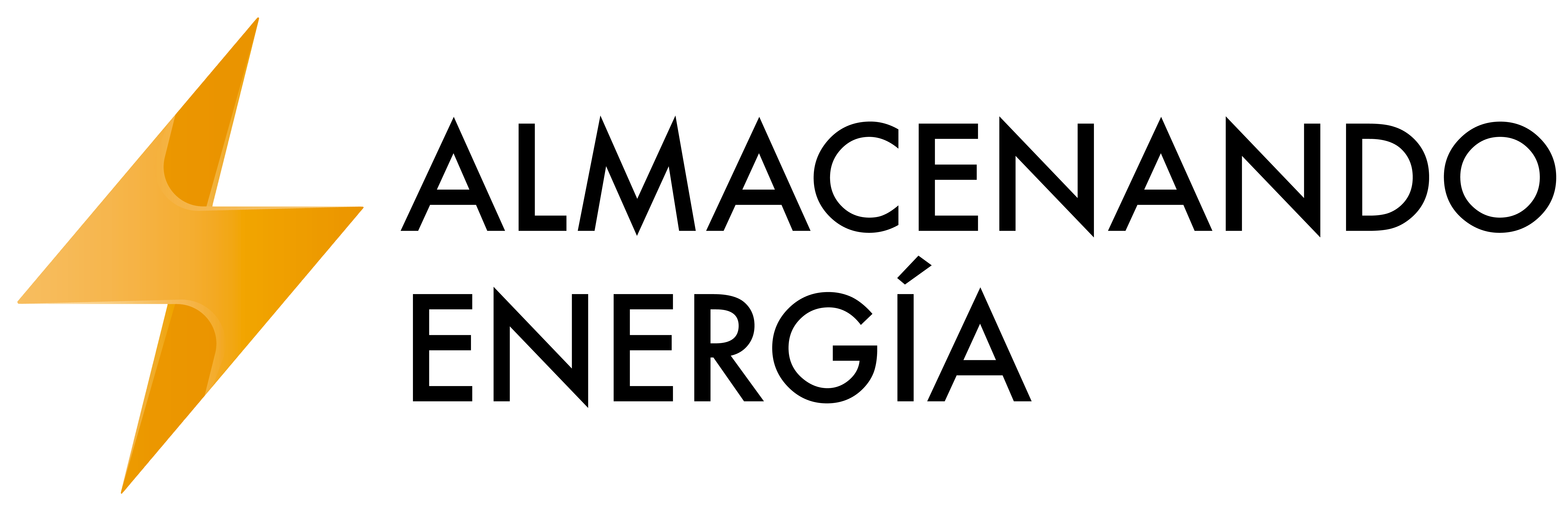 Logotipo de Almacenando Energía, el blog sobre generadores portátiles de energía. Un rayo naranja con la palabra Almacenando Energía