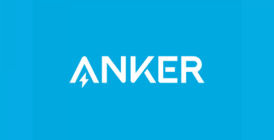 Logotipo Anker, generadores solares de energía y powerbanks con fondo azul